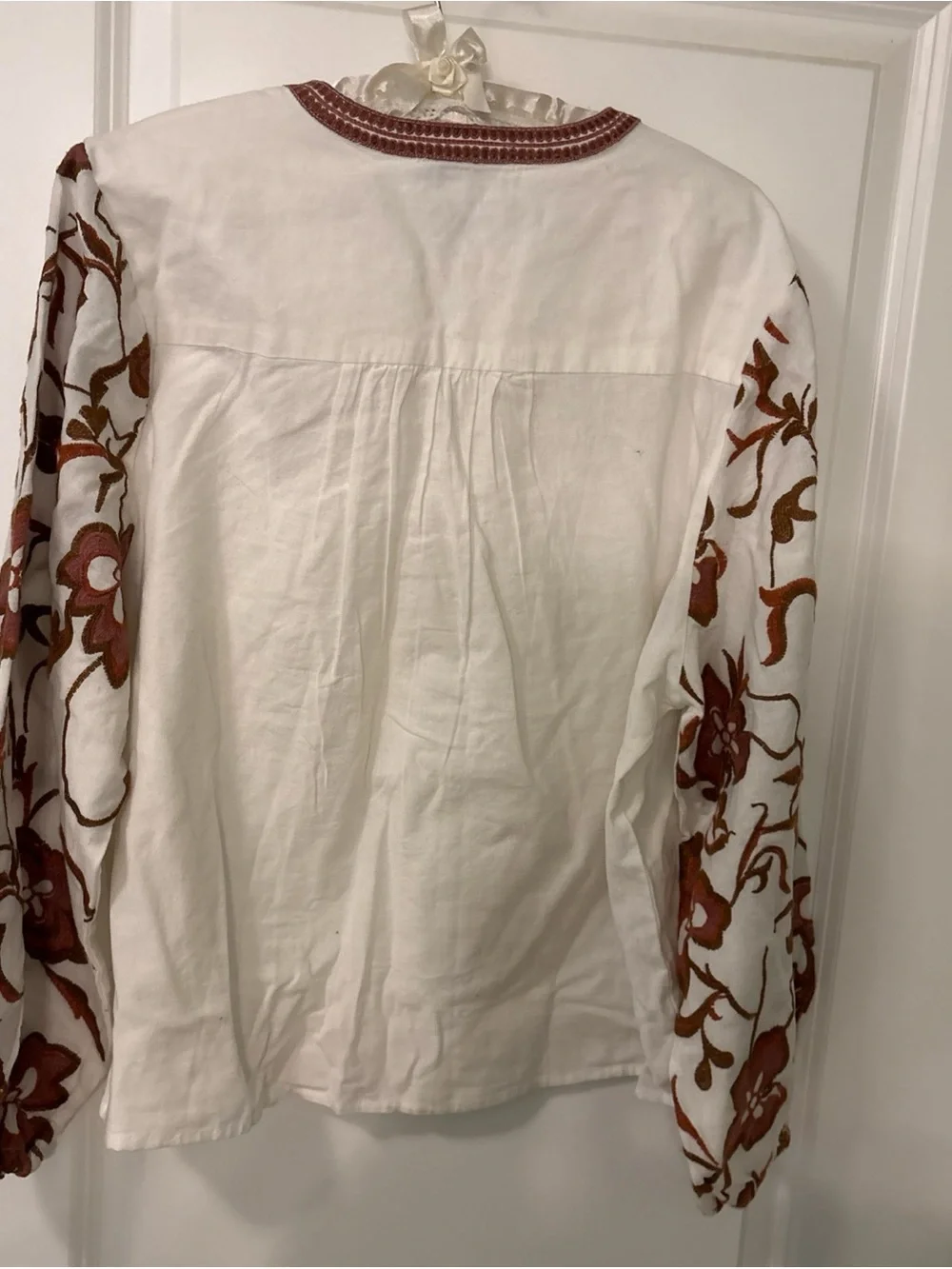 Calypso St Barth-Large-w/Embroidered Balloon Sleeve-Cotton/Flax-Brown/Pink/White - Picture 5 of 5